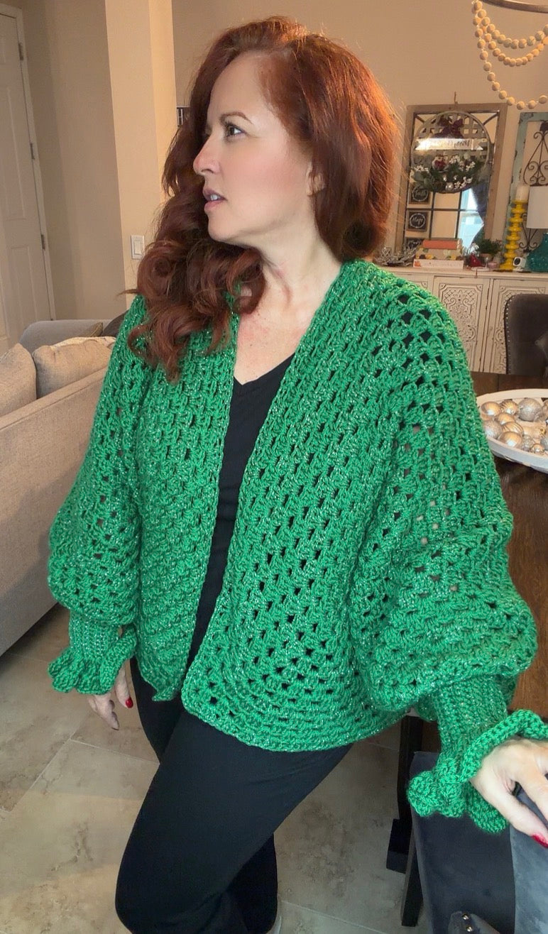 Green Hexi-Cardi with Ruffle Sleeves