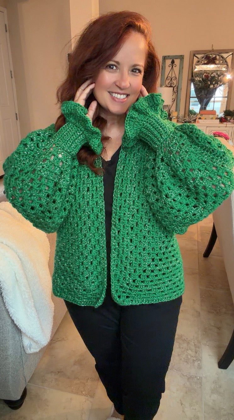 Green Hexi-Cardi with Ruffle Sleeves