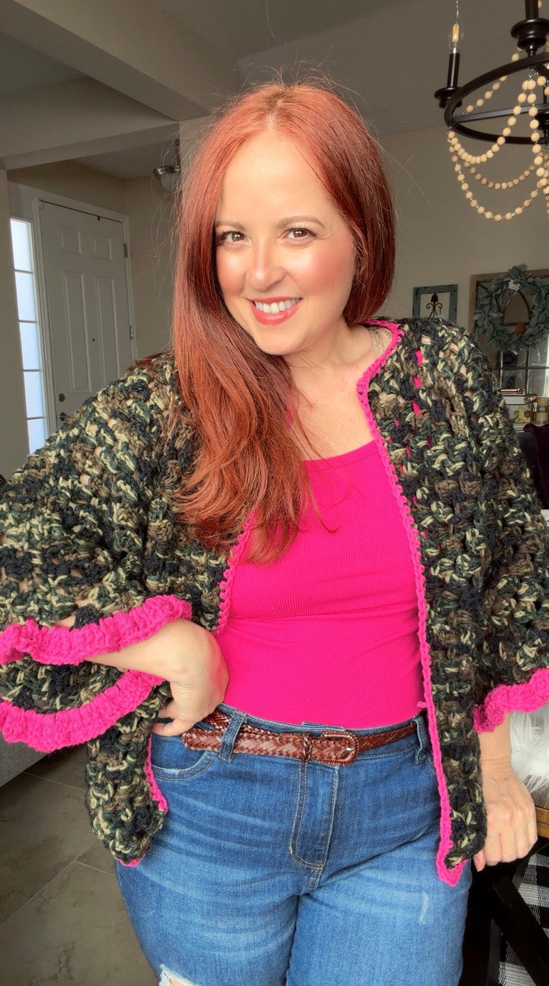Pink in Camo Cardi