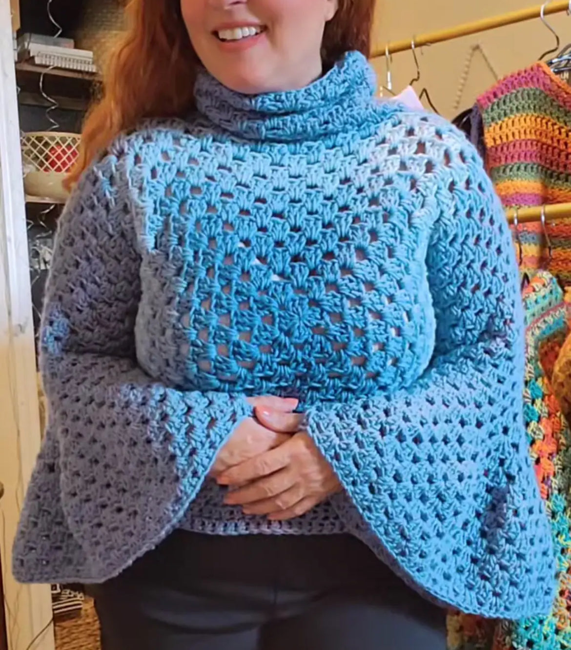 3-Baby Blue Granny Cowel Sweater PATTERN